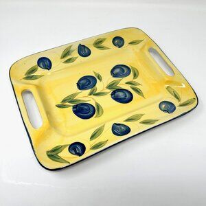 WCL Platter with Handles Olives Leave Design Yellow Background Italian Vibe